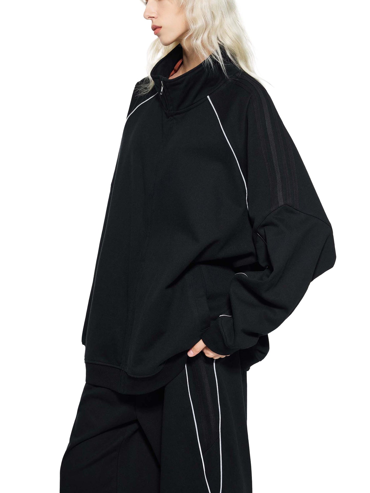 Reflection Striped Raglan Sleeve Jacket